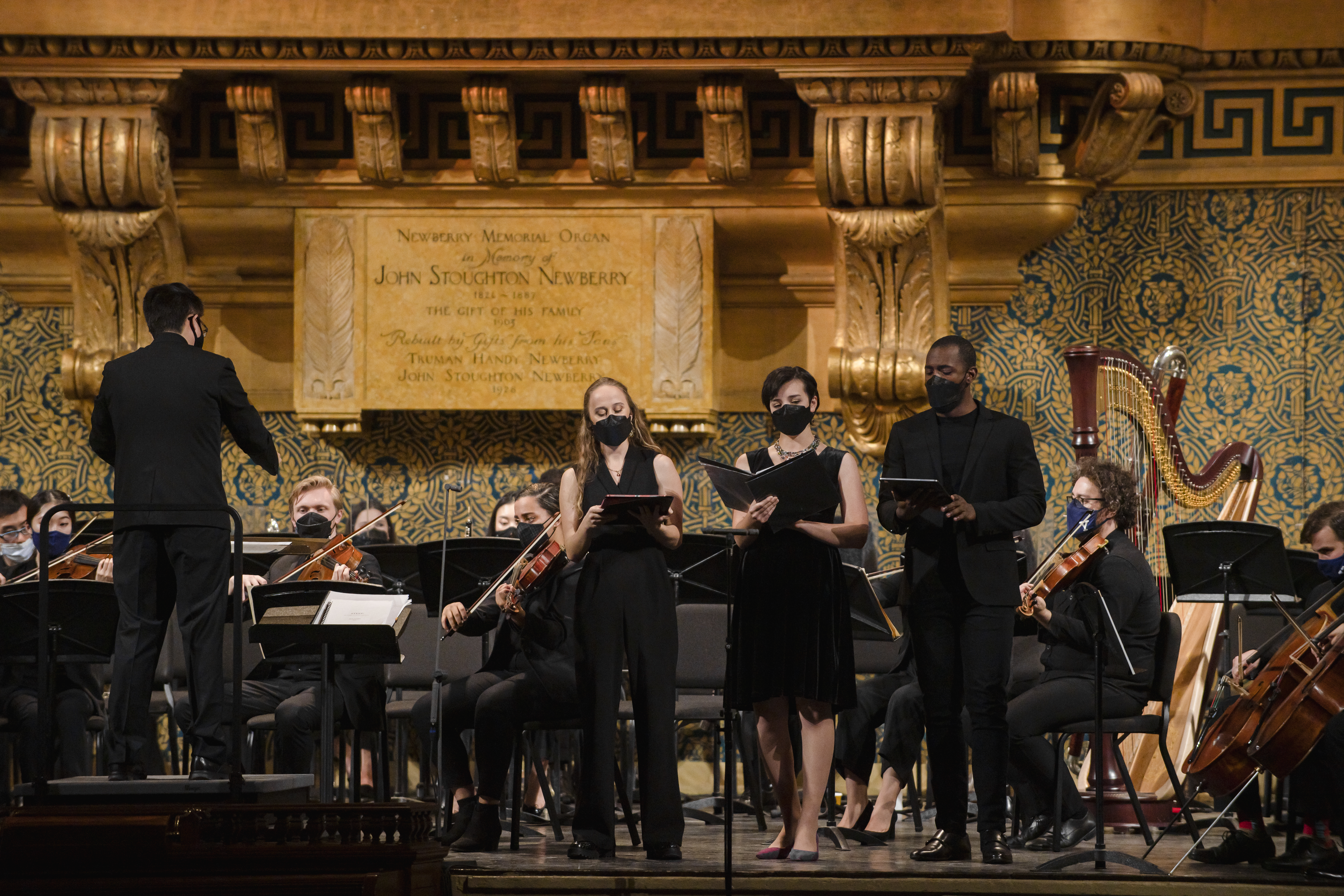 Students performing during a New Music New Haven concert