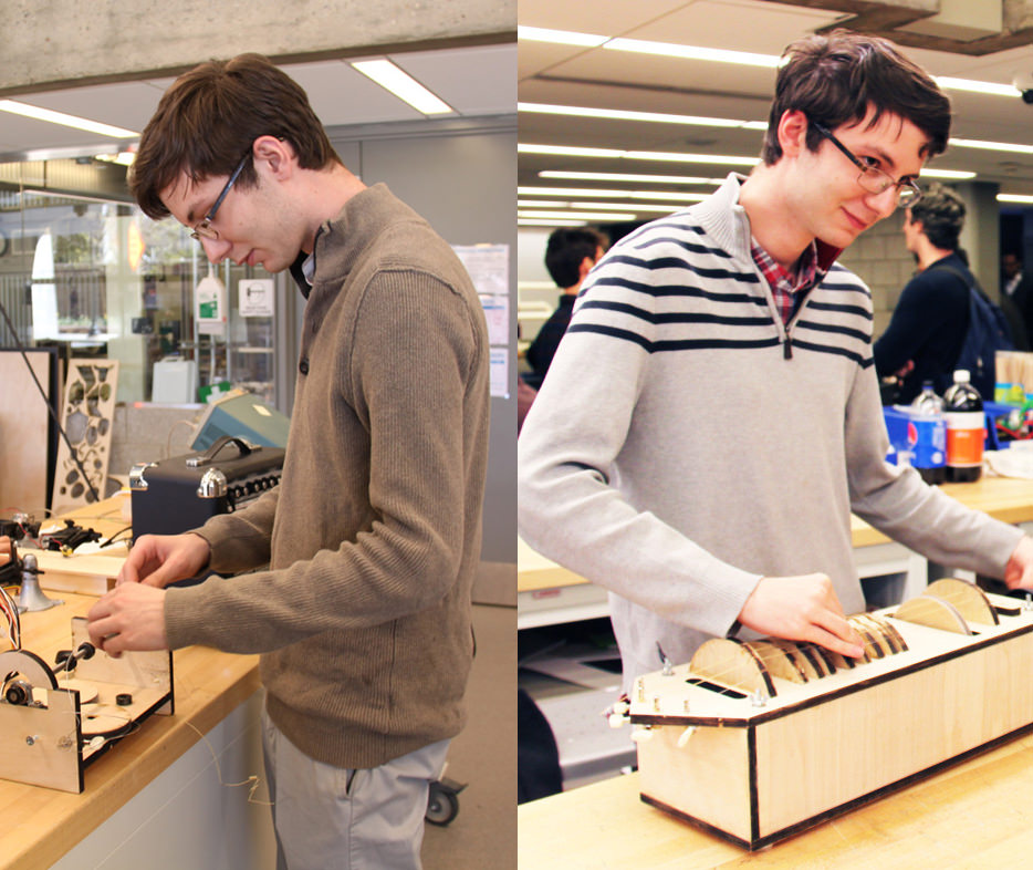 Students collaborating from the engineering department at the Collection