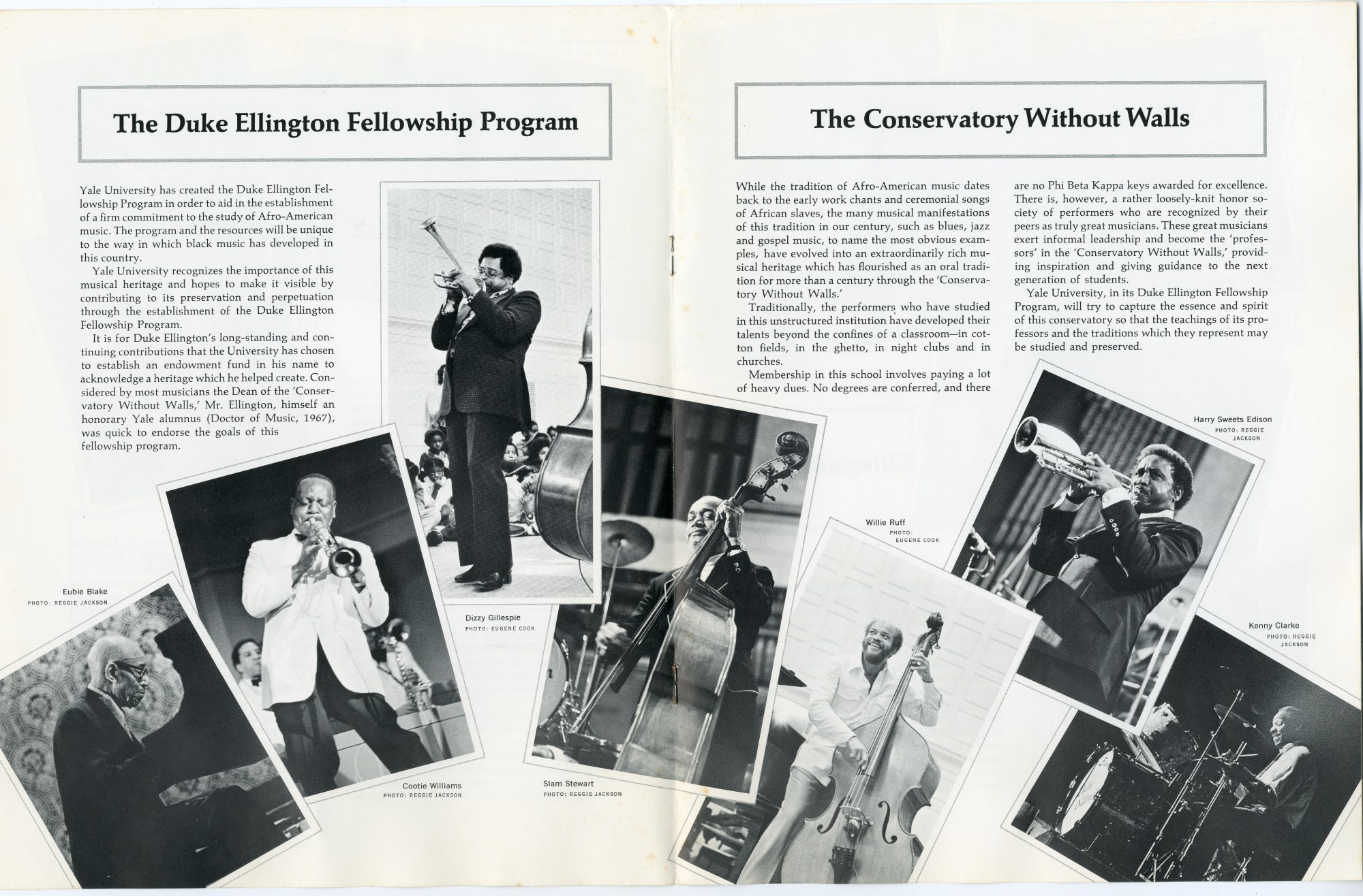 black and white brochure of the duke ellington fellowship