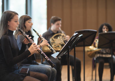 Oboe students playing in chamber music rehearsal
